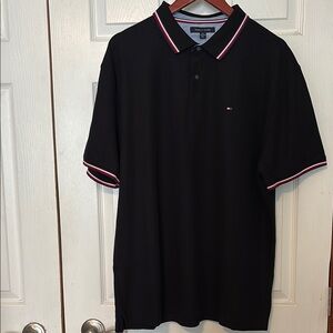 Tommy Hilfiger Black Polo Shirt with Red and White Trim